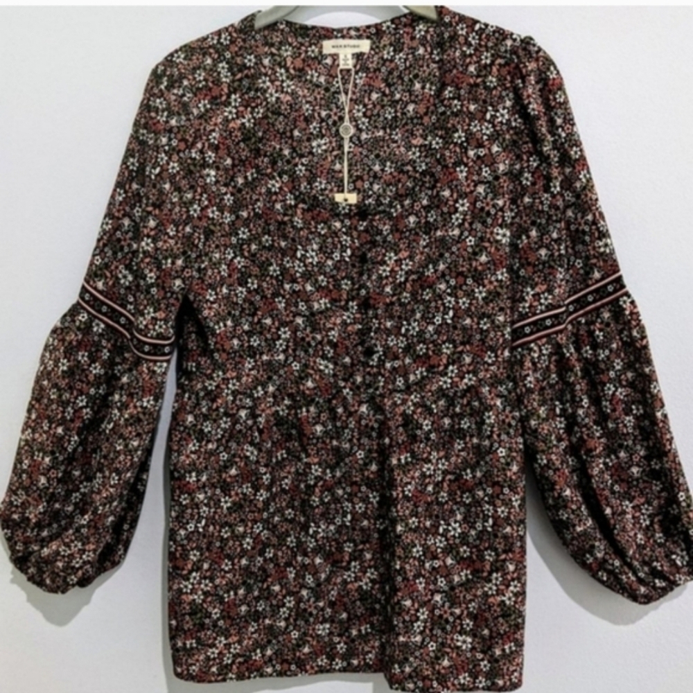 👋 FINAL MARKDOWN Max Studio Spring Floral Print Top Med Cottagecore Vintage l